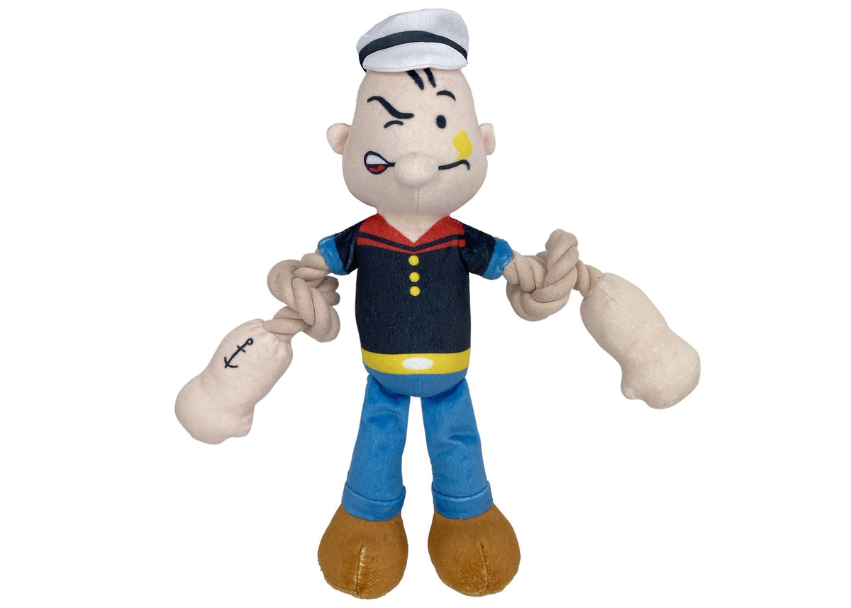 Multipet Popeye plush dog toy with rope arm muscles, 12 inches