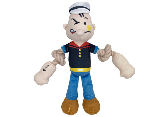 Multipet Popeye plush dog toy with rope arm muscles, 12 inches
