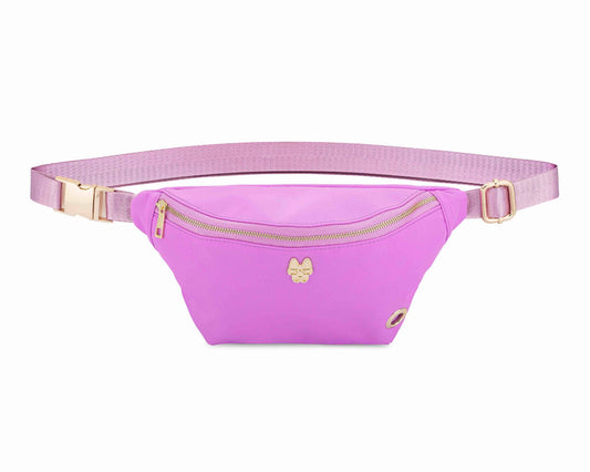 Poppy Waste Bag Holder and Treat Pouch, a nylon belt bag with gold hardware, Pink Papyrus Co., sold through Sniff and Shift
