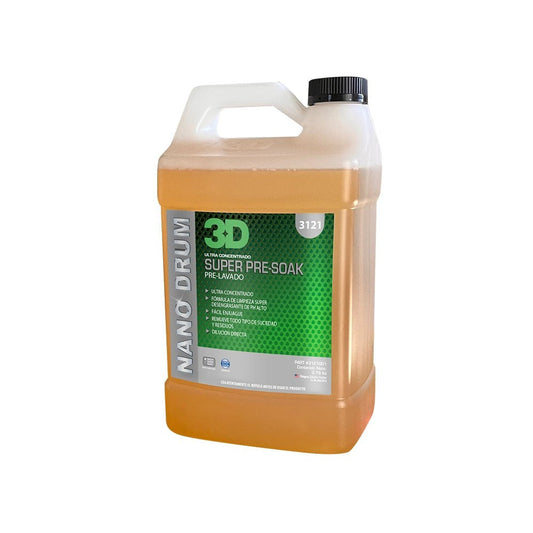 3D Super Pre-Soak Nano Drum in a one gallon jug of orange liquid with a black cap