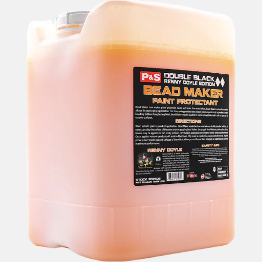 P&S Bead Maker Paint Protectant 5 gallon container with orange liquid and a black Double Black label