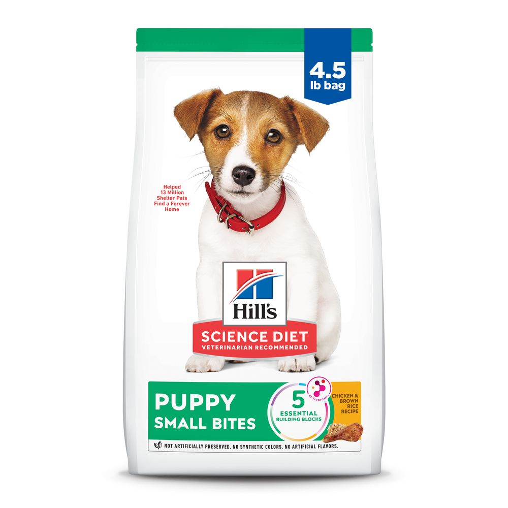 Bag of Hill's Science Diet Puppy Small Bites Chicken and Brown Rice Recipe dry dog food