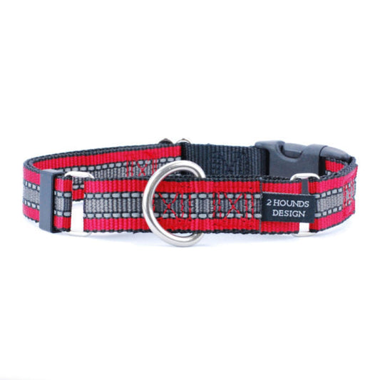 Reflective Red Nylon Buckle Martingale Dog Collar 5/8″ and 1″ by 2 Hounds Design, sold through Sniff and Shift