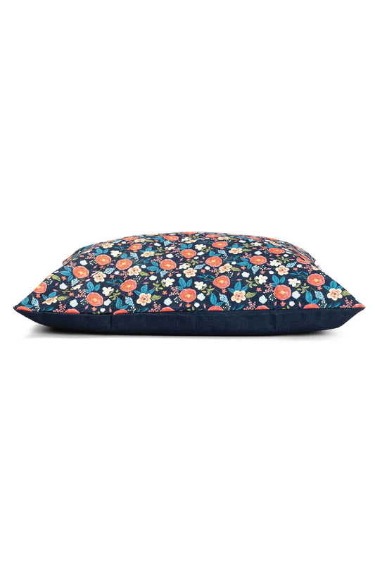 Riley Dog Bed cover in a floral print on navy linen, Small to Large, Pink Papyrus Co., sold through Sniff and Shift