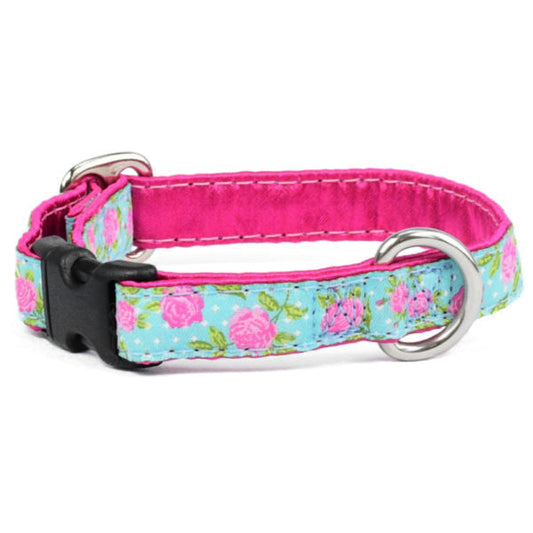 Rosy Dots Aqua Dog Collar 5/8″ by 2 Hounds Design, sold through Sniff and Shift