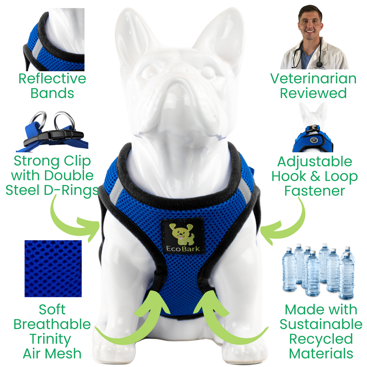 Step-In Dog Harness, Reflective Mesh, Royal Blue