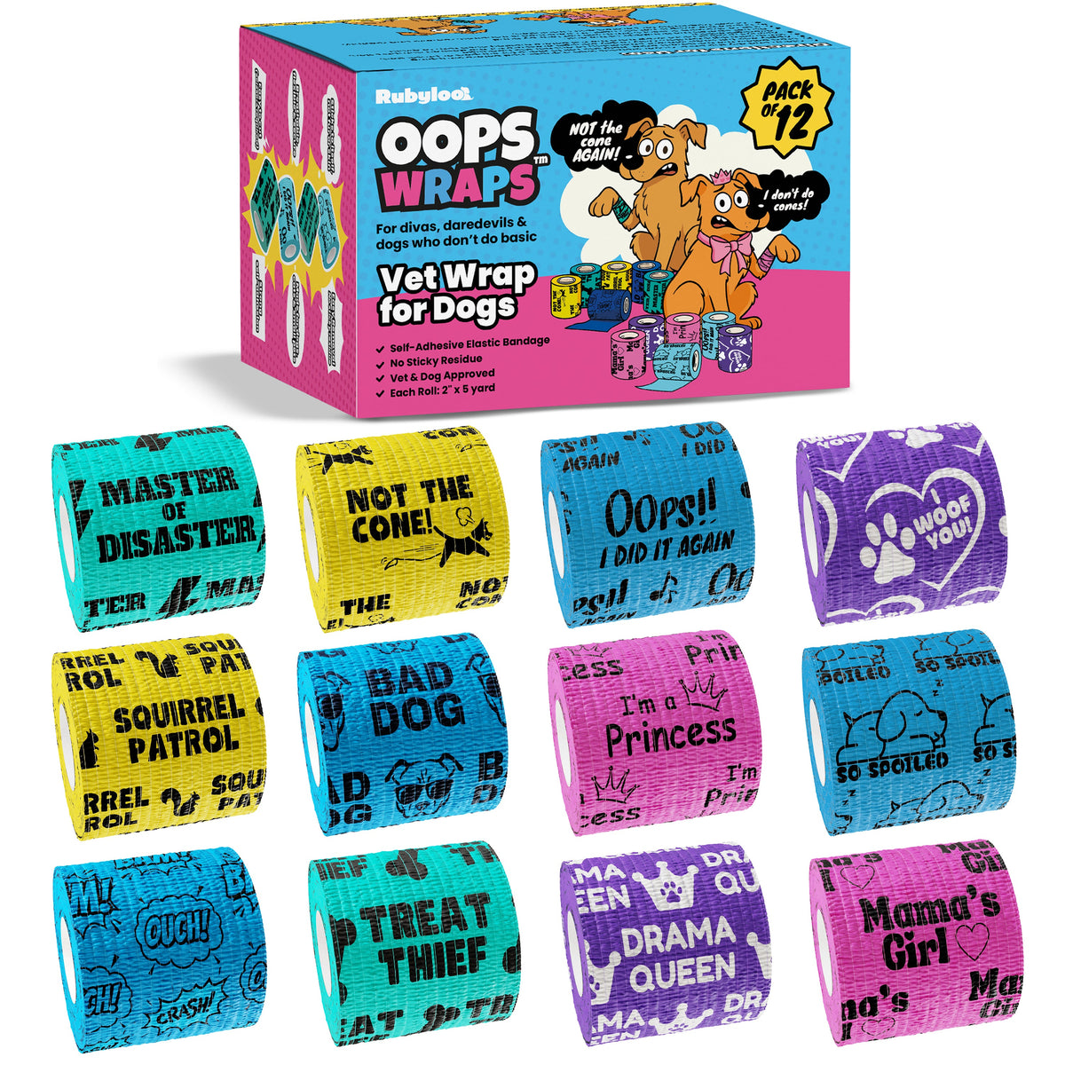 Oops Wraps Non-Stick Wrap for Dogs, printed rolls, Rubyloo, sold through Sniff and Shift