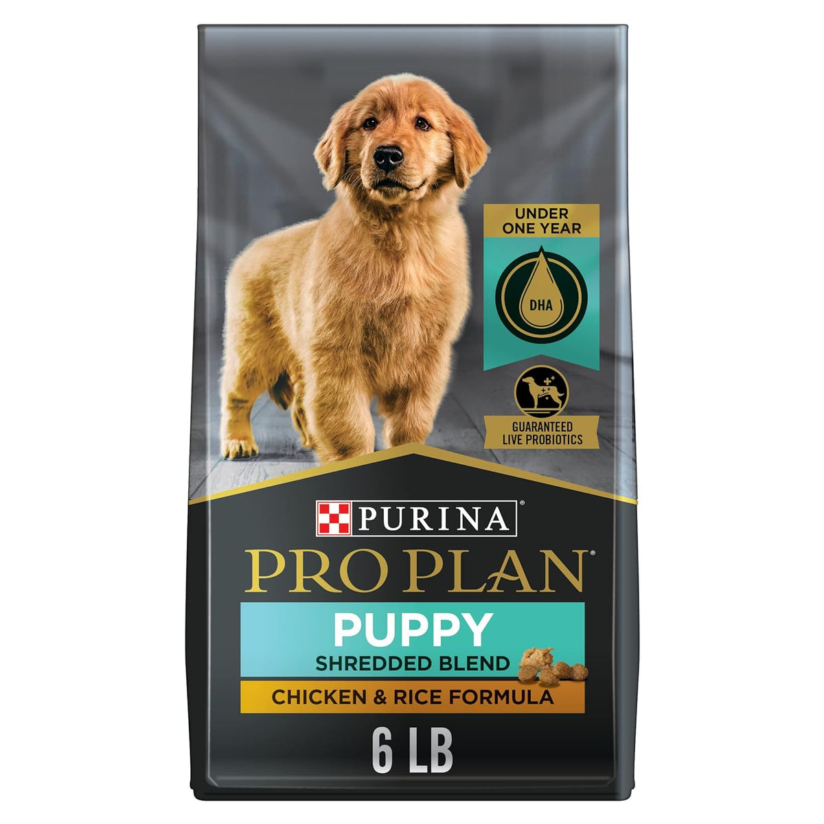 Bag of Purina Pro Plan Puppy Shredded Blend Chicken and Rice dry dog food