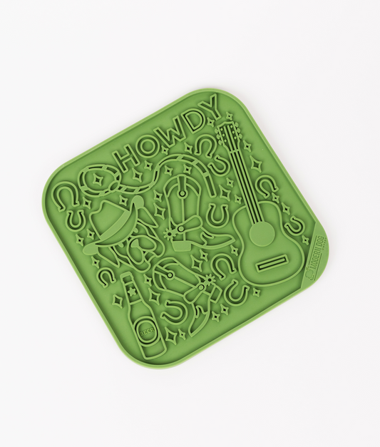 Howdy silicone lick mat with suction cups by The Modern Dog Company, sold through Sniff and Shift
