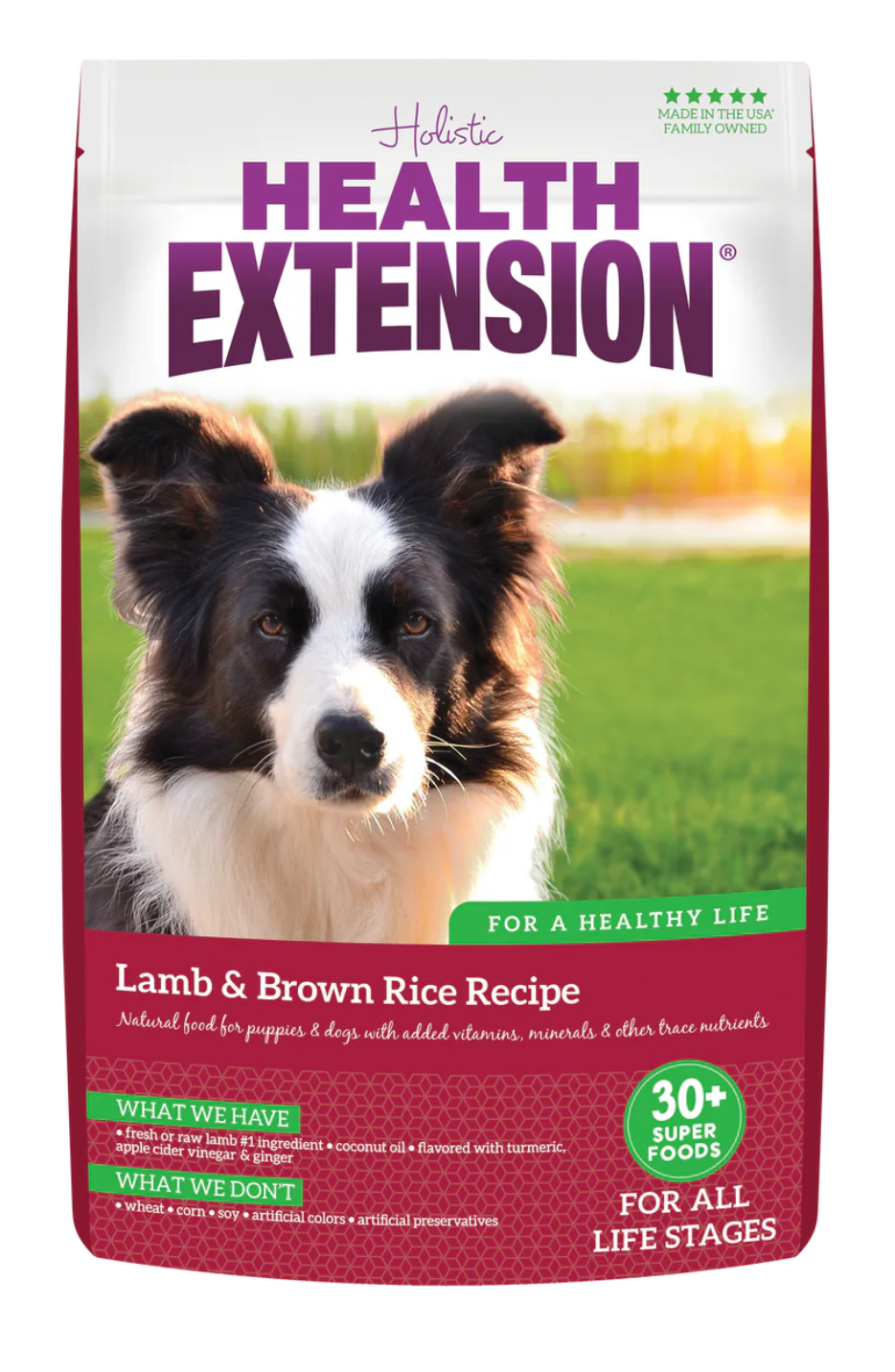 Bag of Health Extension Lamb & Brown Rice dry dog food
