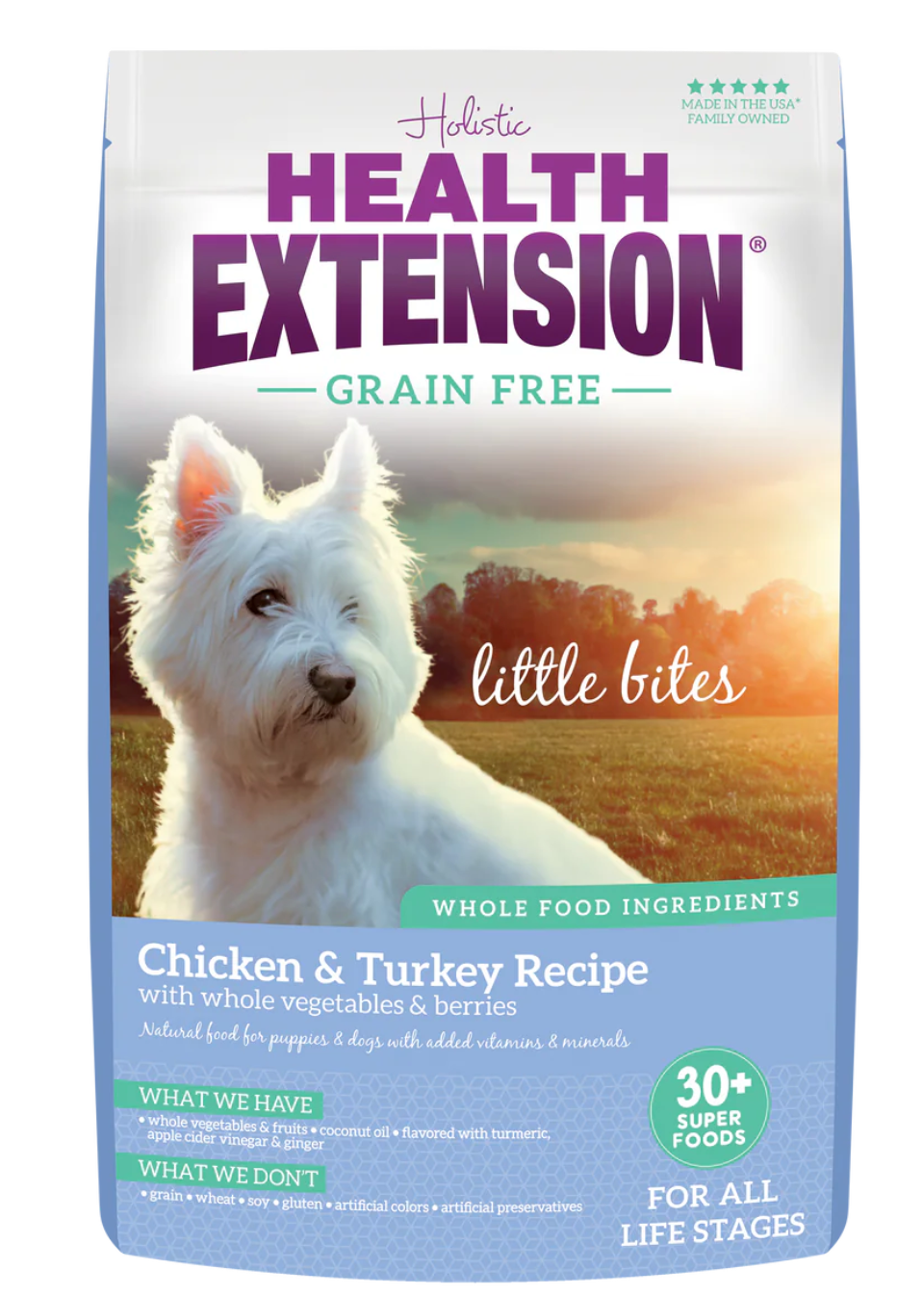 Bag of Health Extension Grain Free Little Bites Chicken & Turkey dry dog food