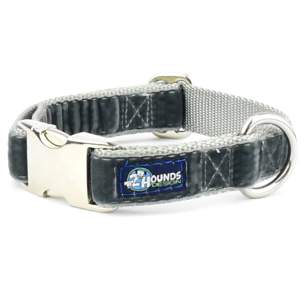 Smoke Gray Velvet Essential Martingale Dog Collar by 2 Hounds Design, sold through Sniff and Shift