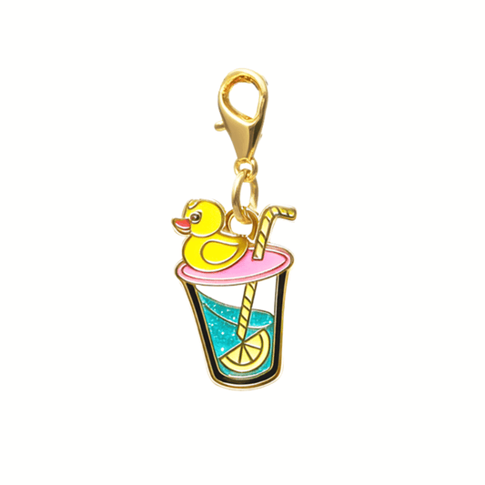 Summer Drink Pet Charm with a rubber ducky detail, a clip-on accessory, Pink Papyrus Co., sold through Sniff and Shift