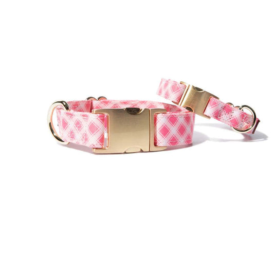 Sutton Dog Collar in a bold design, shown across XS, S, M and L sizes, Pink Papyrus Co., sold through Sniff and Shift