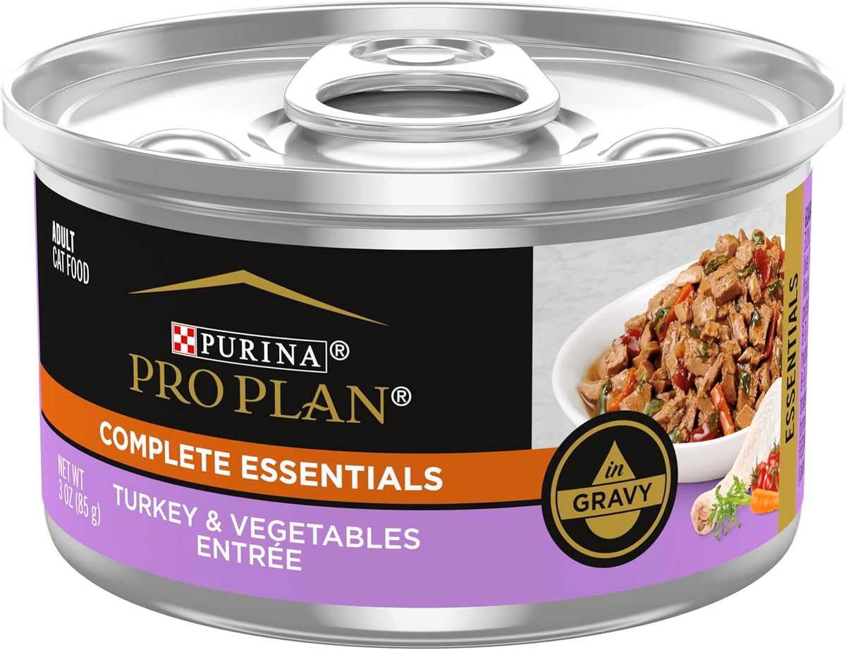 Pro Plan Complete Essentials Turkey & Vegetables entree in gravy wet cat food can, 3oz