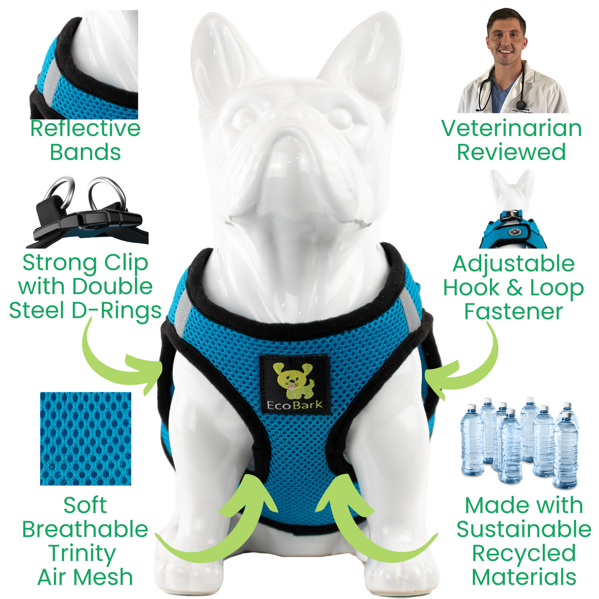 Step-In Dog Harness, Reflective Mesh, Teal