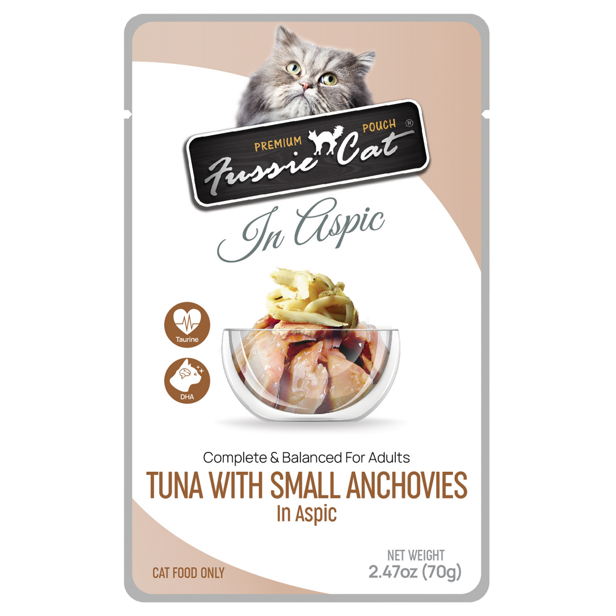 Fussie Cat Pouch Tuna with Small Anchovies in Aspic, 2.47oz pouch