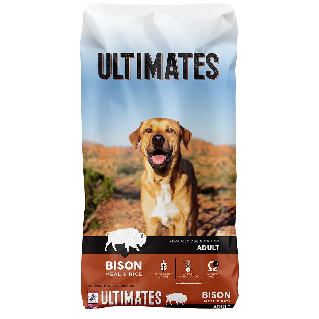 28lb bag of Ultimates Adult Bison Meal & Rice dry dog food