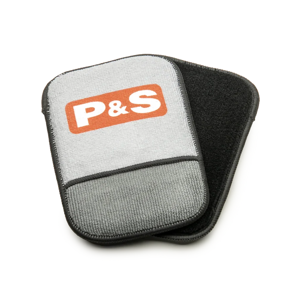P&S Xpress Sidekick scrub mitt two pack in gray microfiber with a black scrub face and the orange P&S logo