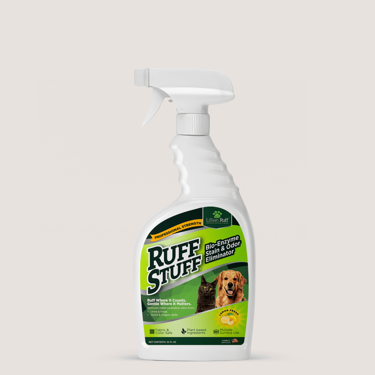 RUFF STUFF Bio-Enzyme Stain & Odor Eliminator, a 32 ounce spray bottle, Lillian Ruff, sold through Sniff and Shift