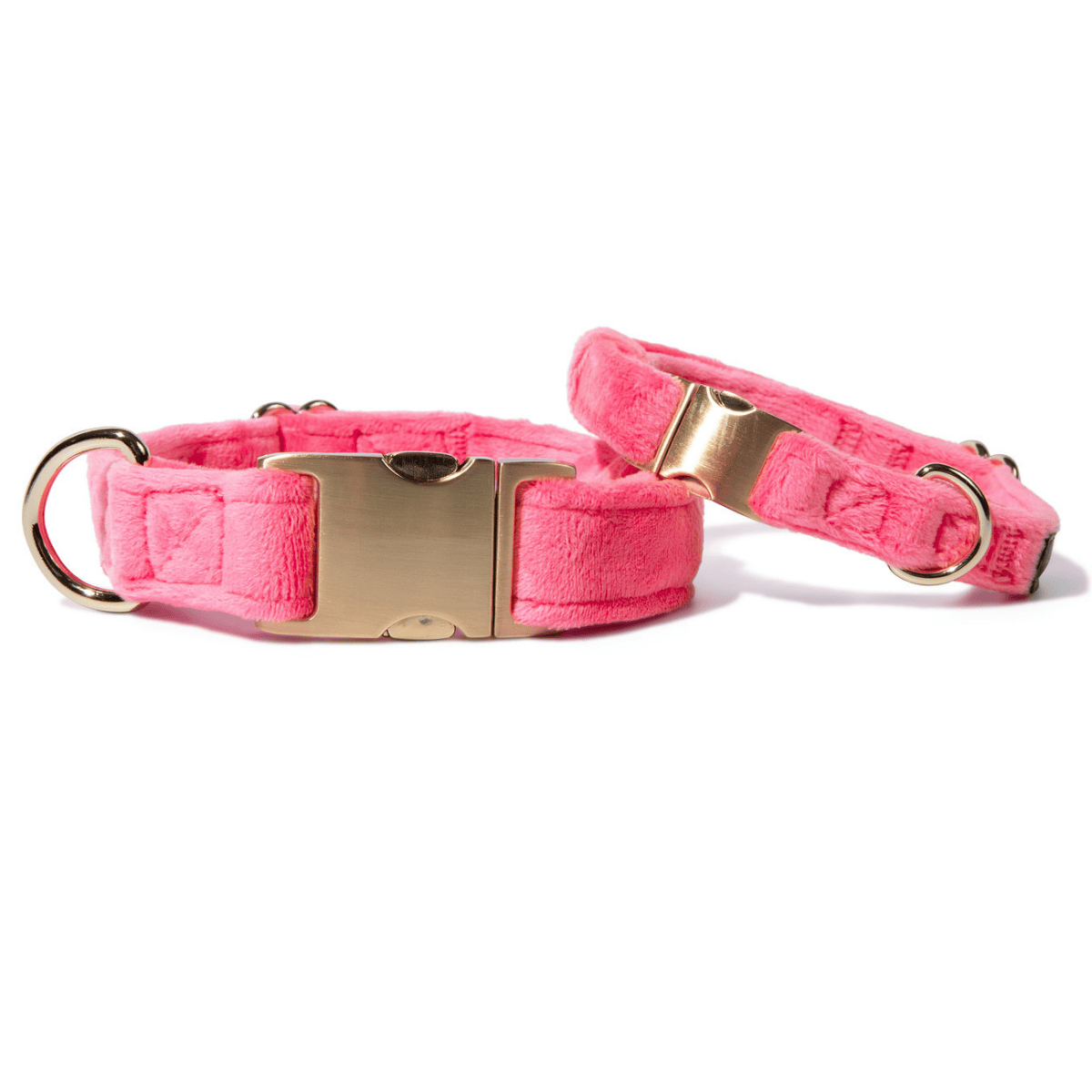 Valentina Dog Collar in bubblegum pink velvet with gold hardware, Pink Papyrus Co., sold through Sniff and Shift