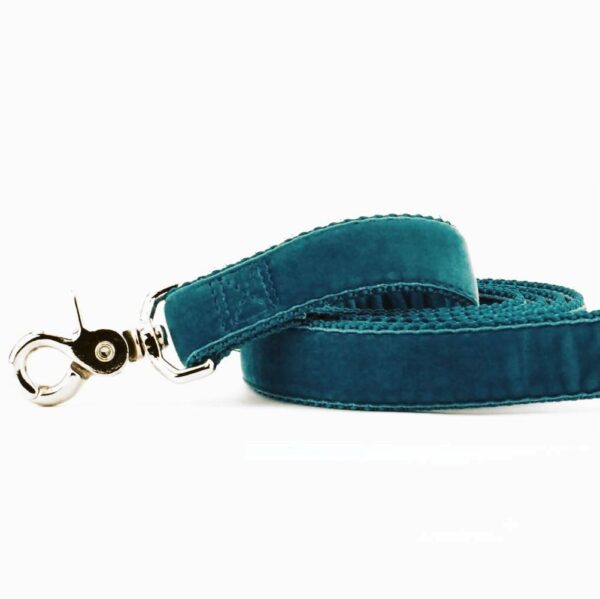 Teal Velvet Dog Leash by 2 Hounds Design, sold through Sniff and Shift