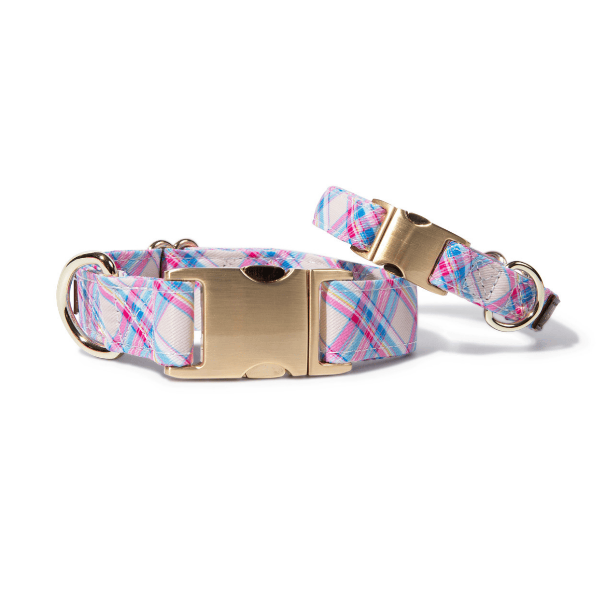 Whitley Dog Collar in a structured bold plaid fabric, Pink Papyrus Co., sold through Sniff and Shift