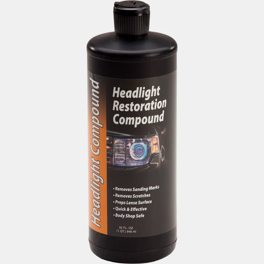 P&S Headlight Restoration Compound quart black bottle with a white Headlight Restoration Compound label