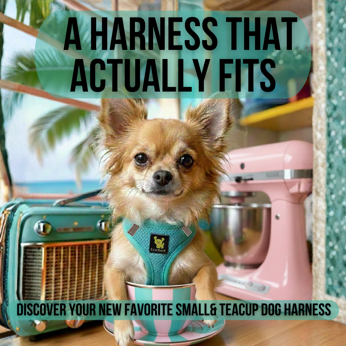Mint Turquoise Step-In Dog Harness, Reflective Mesh, Teacup to XL