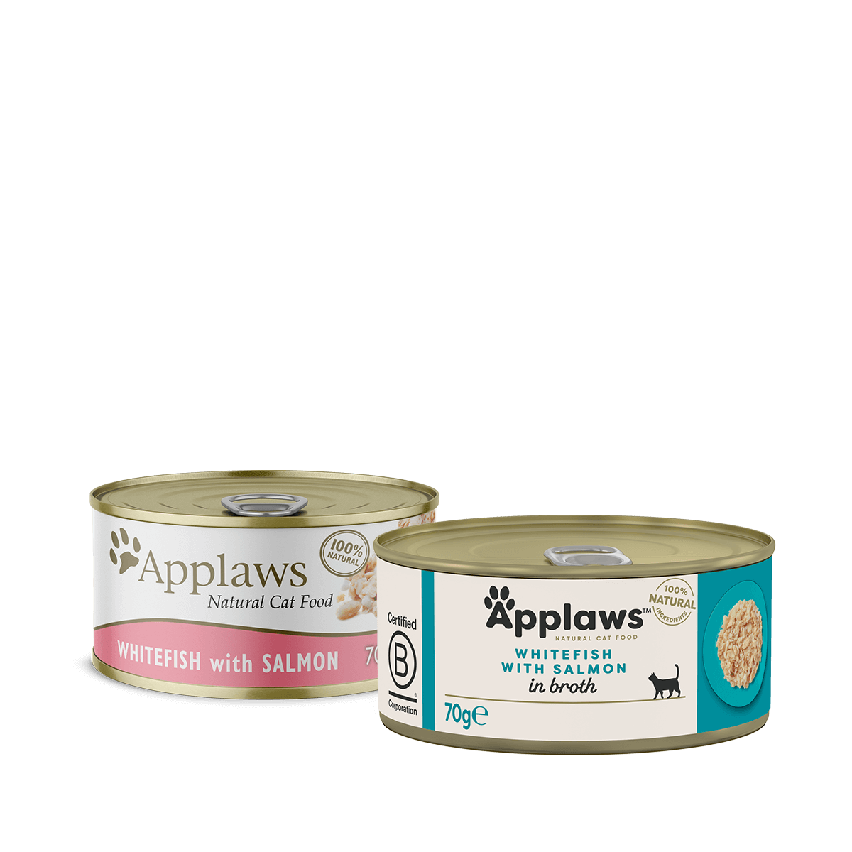 Applaws Whitefish and Salmon wet cat food can, 2.47 oz
