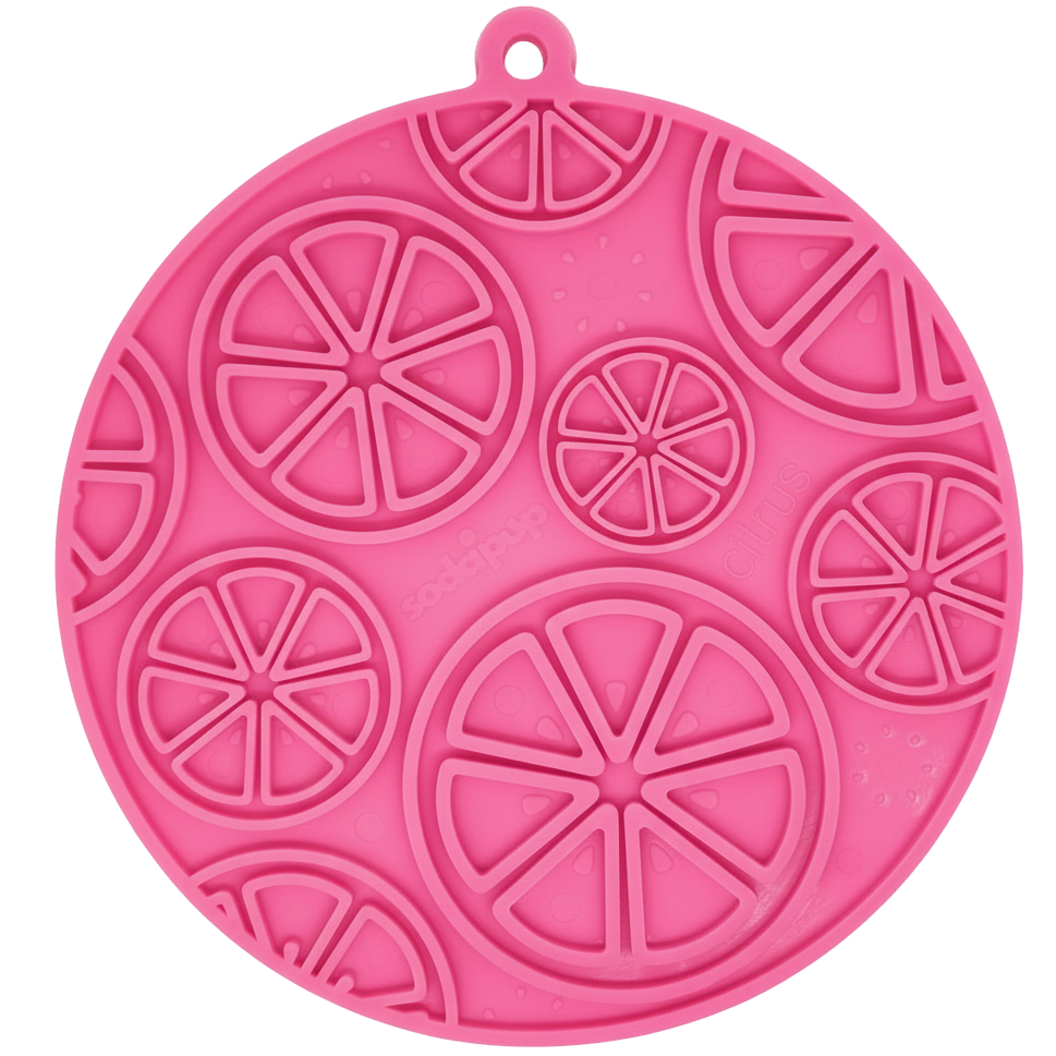 Citrus Design eMat Lick Mat with Suction Cups in citrus colors, SodaPup, sold through Sniff and Shift