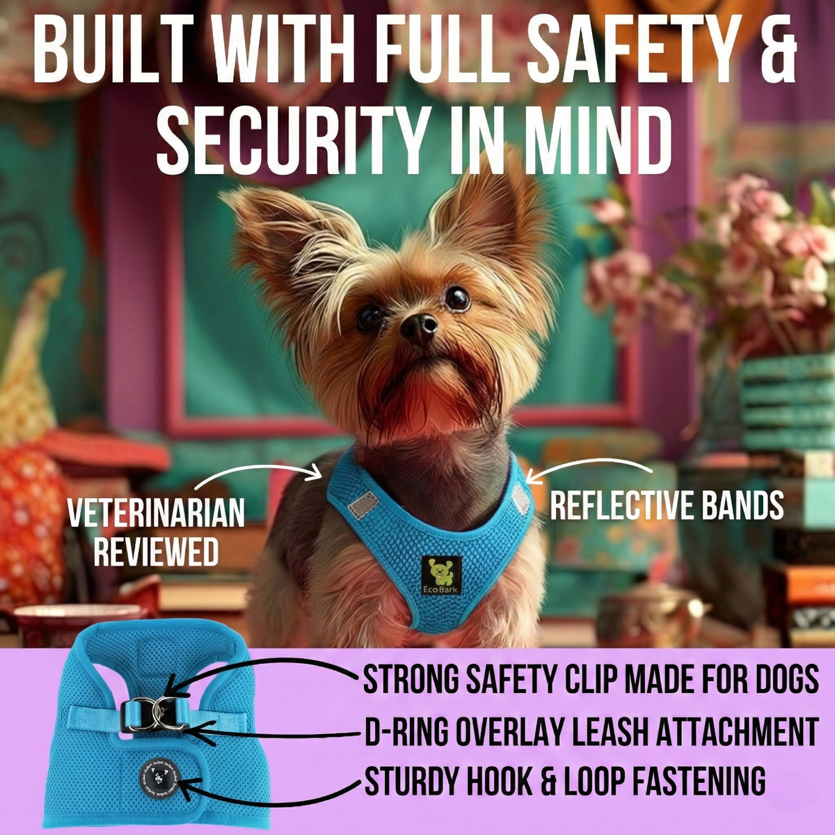 Sky Blue Step-In Dog Harness, Reflective Mesh, Teacup to XL