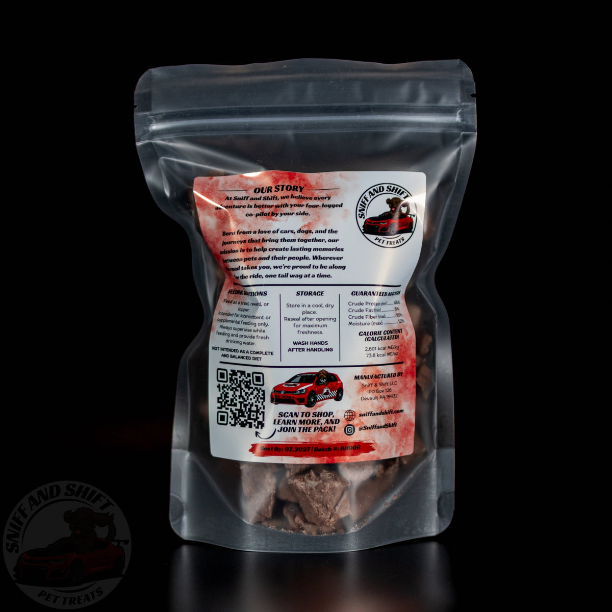 Freeze-Dried Beef Heart — back of bag with ingredients, feeding directions and guaranteed analysis
