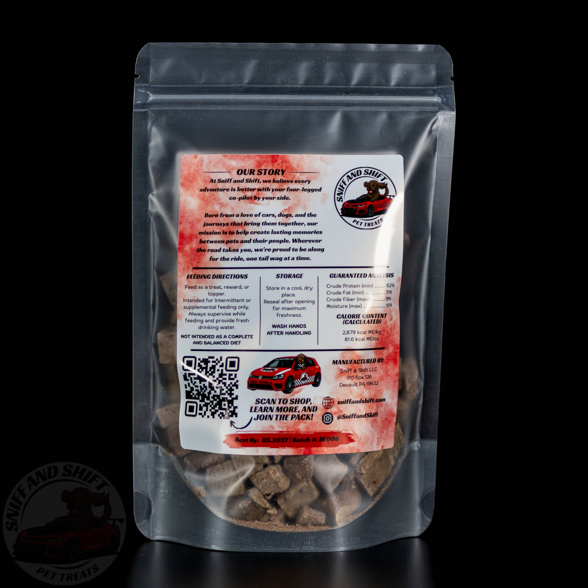 Freeze-Dried Beef Liver — back of bag with ingredients, feeding directions and guaranteed analysis