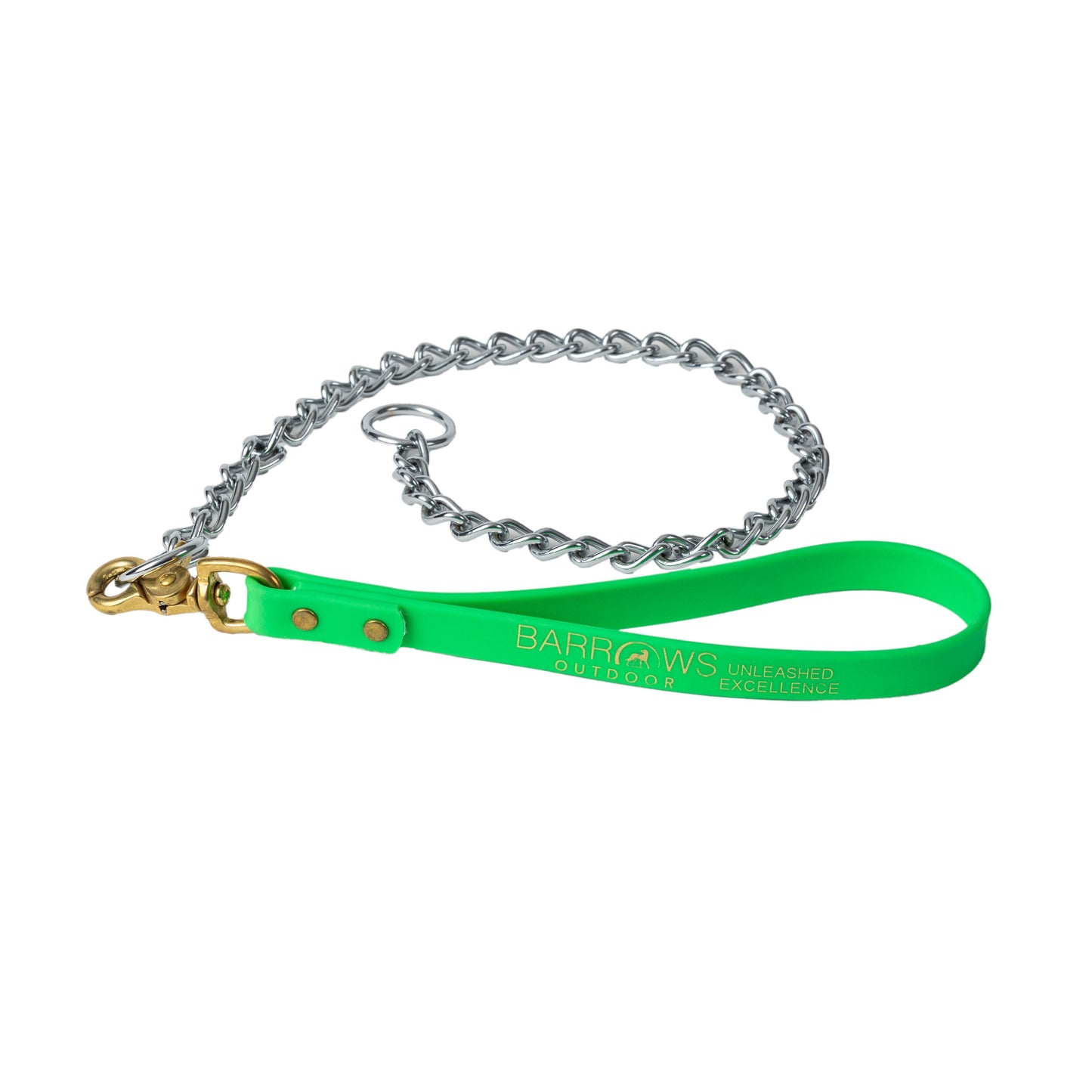 Barrows Steel Chain Slip Lead gun dog slip lead by Barrows Outdoor in green with a steel chain