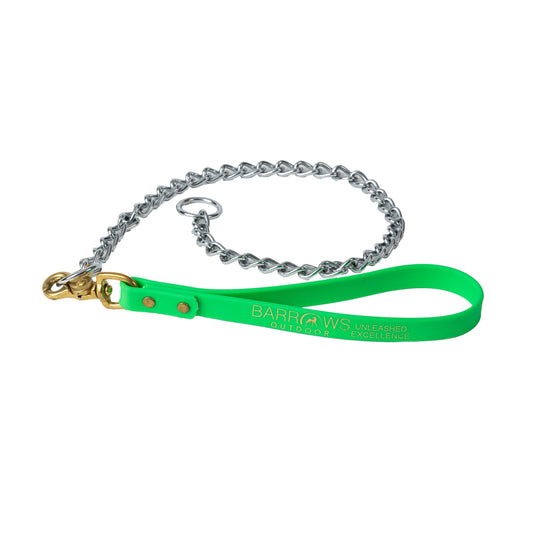 Barrows Steel Chain Slip Lead gun dog slip lead by Barrows Outdoor in green with a steel chain