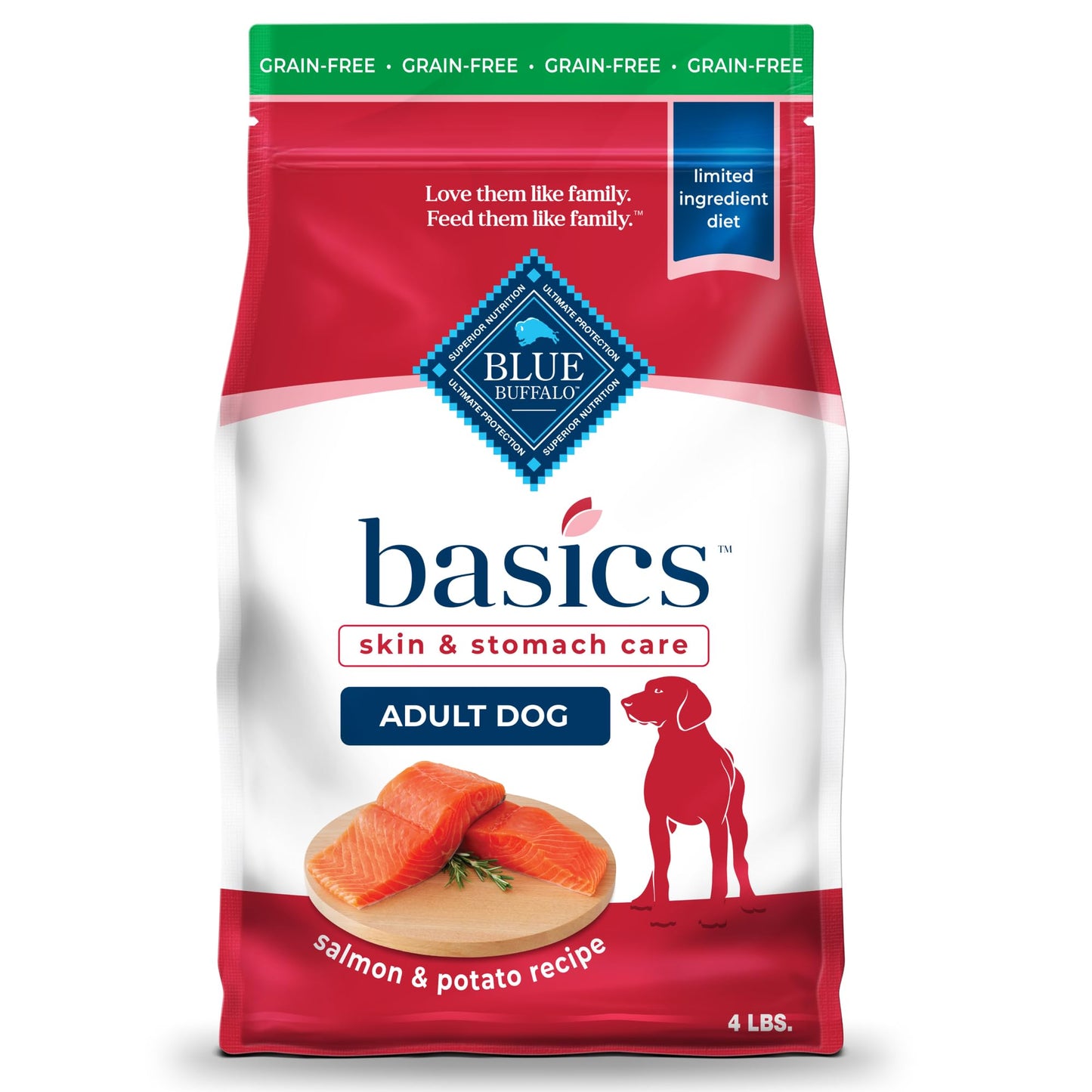 Bag of Blue Buffalo Basics Adult Grain-Free Salmon & Potato Limited Ingredient Diet Dry Dog Food