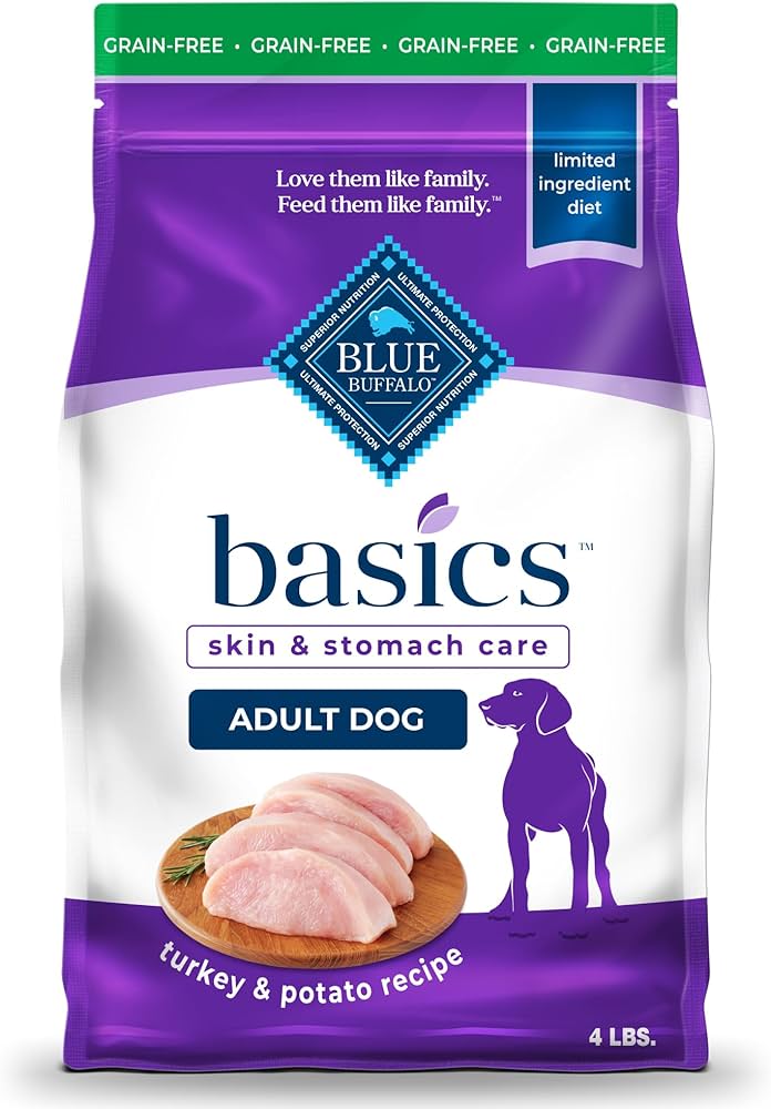 Bag of Blue Buffalo Basics Adult Grain-Free Turkey & Potato Limited Ingredient Dry Dog Food
