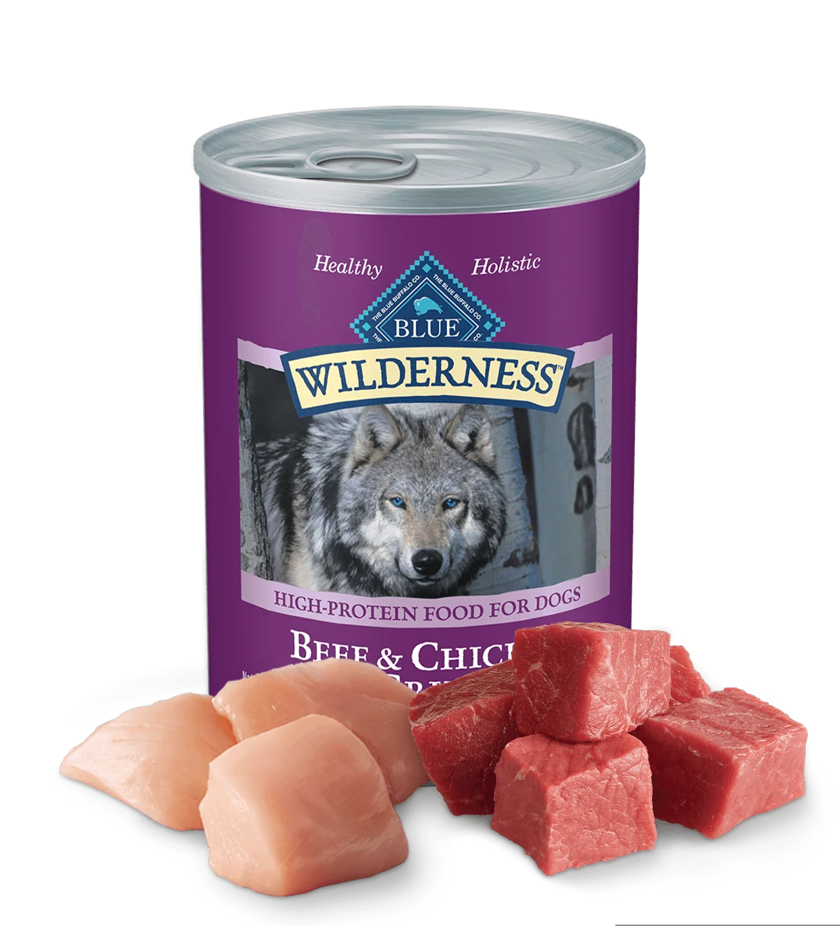 12.5oz can of Blue Buffalo Wilderness grain-free Beef & Chicken Grill wet dog food