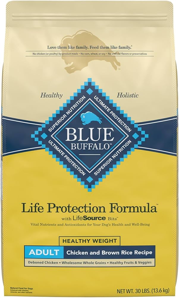 Bag of Blue Buffalo Adult Healthy Weight Chicken & Brown Rice Dry Dog Food