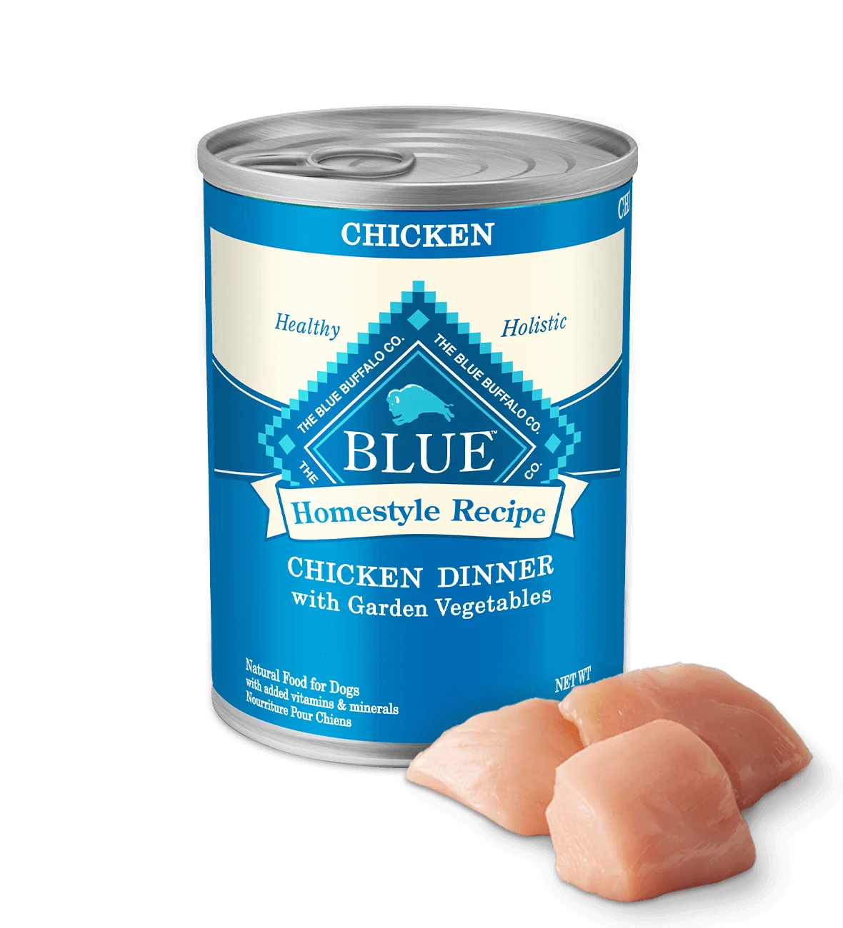 12.5oz can of Blue Buffalo Homestyle Recipe Chicken Dinner wet dog food