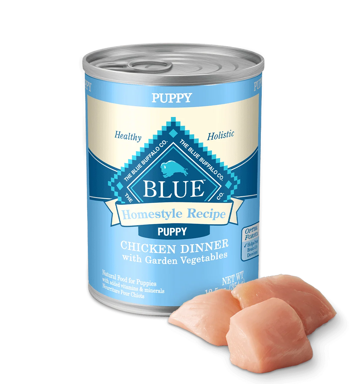 12.5oz can of Blue Buffalo Homestyle Recipe Chicken Dinner wet puppy food