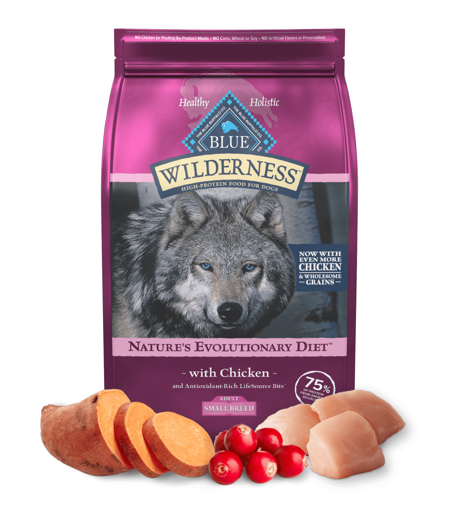Blue Buffalo Wilderness Adult Small Breed Chicken with Wholesome Grains dry dog food bag