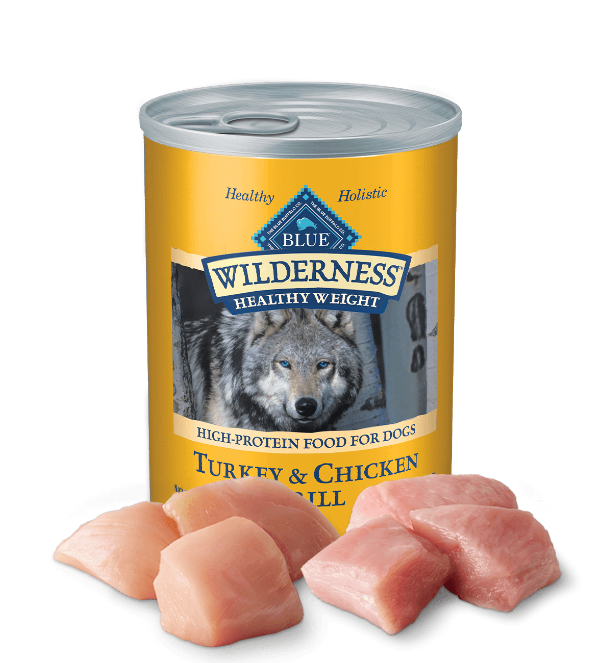 12.5oz can of Blue Buffalo Wilderness grain-free Healthy Weight Turkey & Chicken wet dog food
