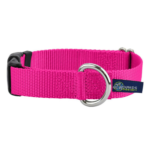 Hot Pink Nylon Dog Collar 5/8″ and 1″ by 2 Hounds Design, sold through Sniff and Shift