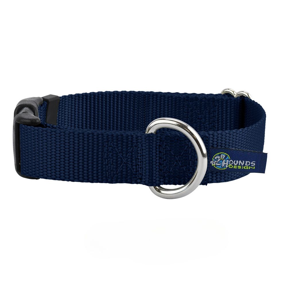 Navy Blue Nylon Dog Collar 5/8″ and 1″ by 2 Hounds Design, sold through Sniff and Shift