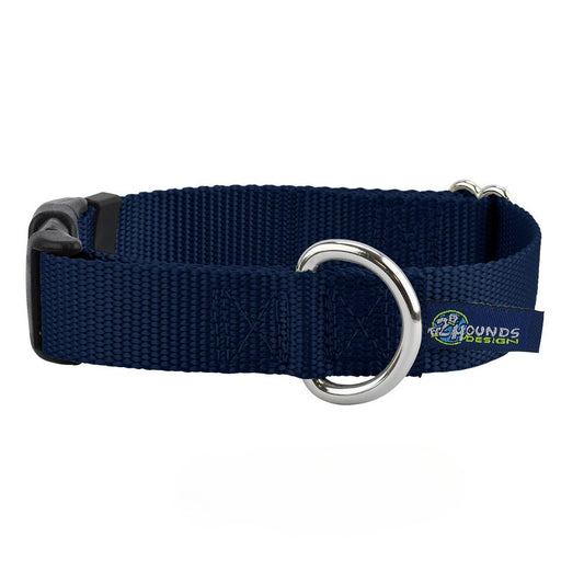 Navy Blue Nylon Dog Collar 5/8″ and 1″ by 2 Hounds Design, sold through Sniff and Shift