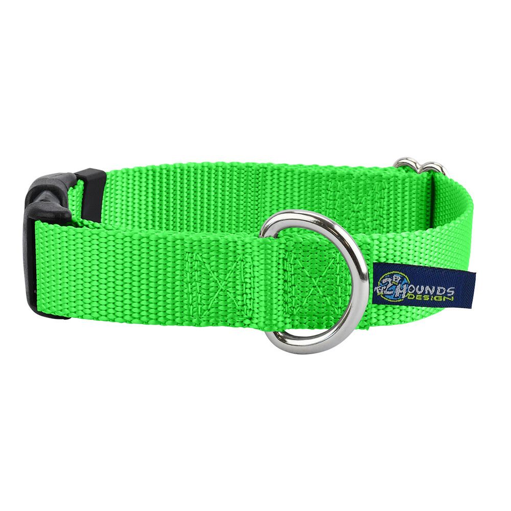 Neon Green Nylon Dog Collar 5/8″ and 1″ by 2 Hounds Design, sold through Sniff and Shift