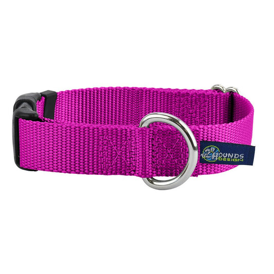 Raspberry Nylon Dog Collar 5/8″ and 1″ by 2 Hounds Design, sold through Sniff and Shift