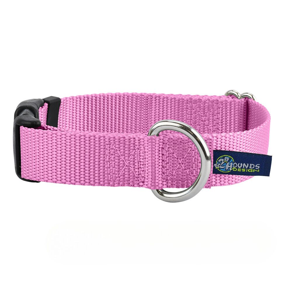 Rose Pink Nylon Dog Collar 5/8″ and 1″ by 2 Hounds Design, sold through Sniff and Shift